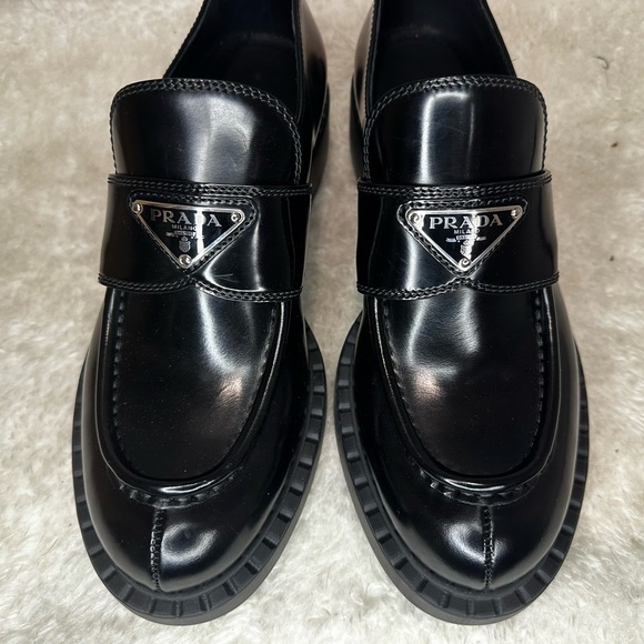 Prada Brushed Leather Black Loafers Size 38 - Picture 2 of 10